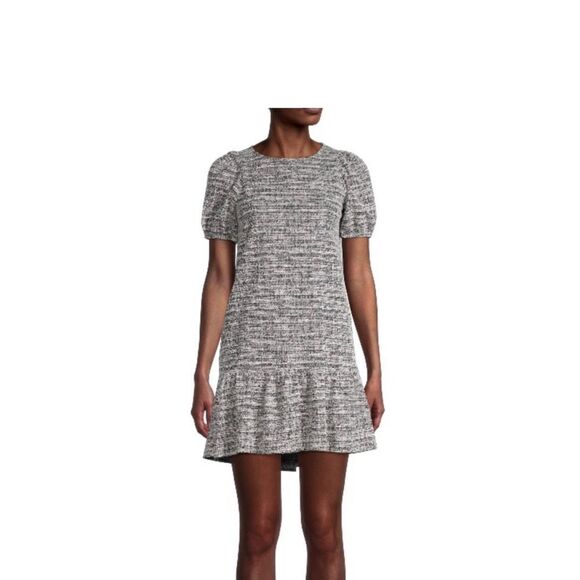 LOVE ADY Textured mini dress with short puffed sleeves and ruffled hem EUC sz M - Picture 3 of 15